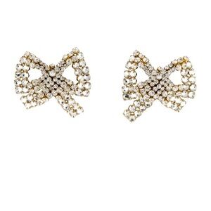 Crystal Bow Clip-On Earrings - Gold and Clear Rhinestones